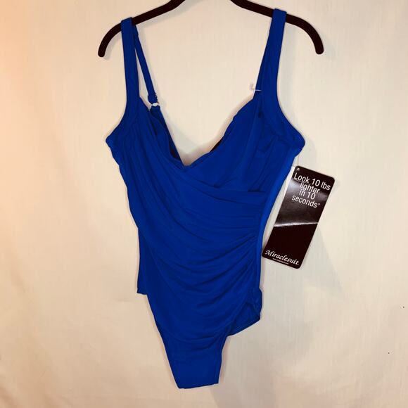 NWT Miraclesuit Sanibel One Piece All-Over  Slimming Swimsuit Size 14 Blue - Picture 2 of 6